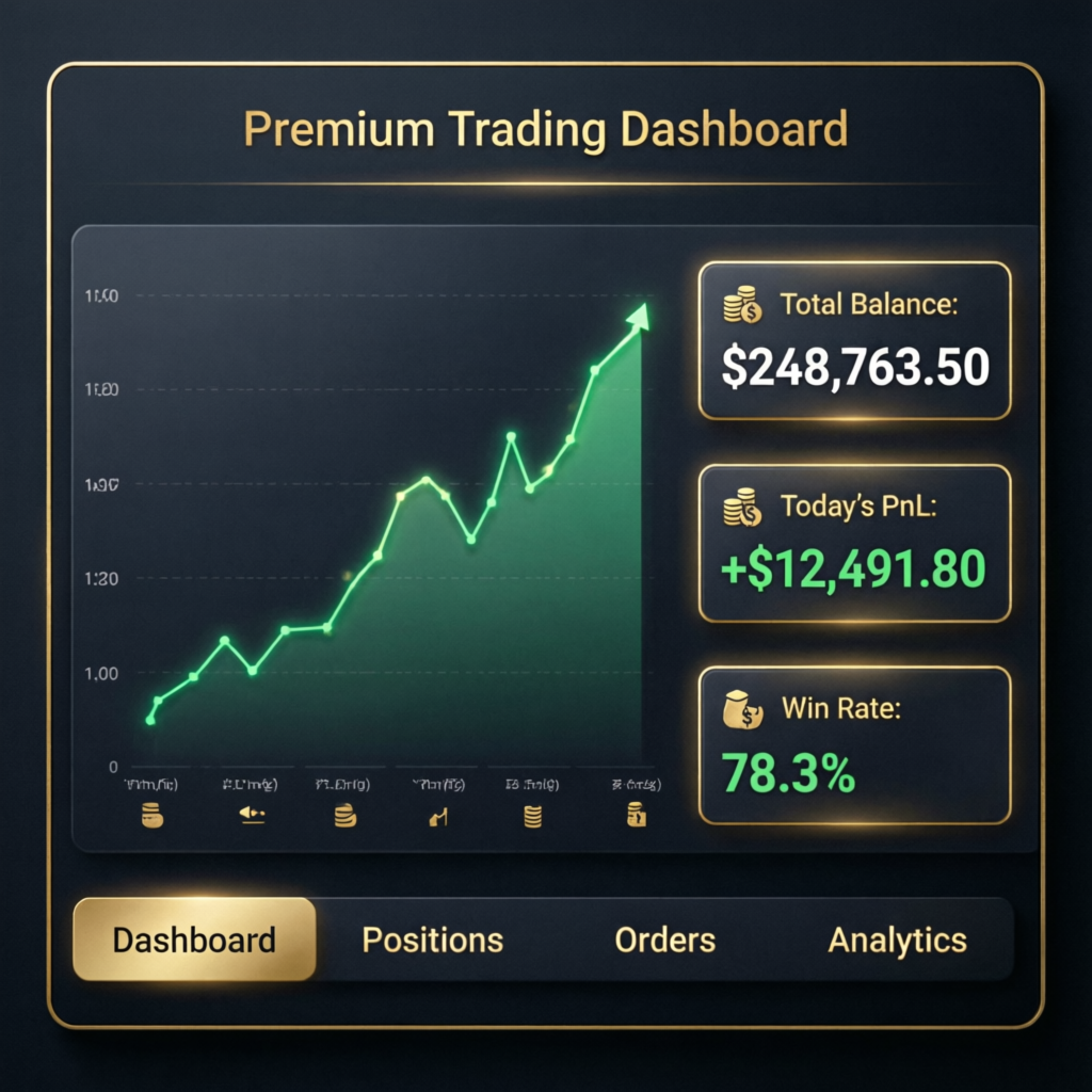 Premium trading dashboard showing Apex Trader Funding account statistics