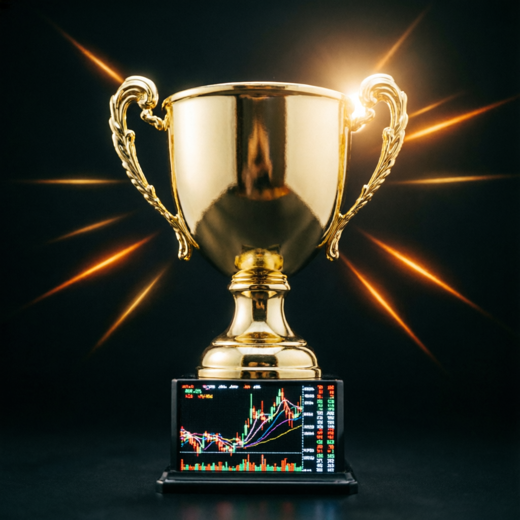 Golden trophy representing trading success and funded account payouts