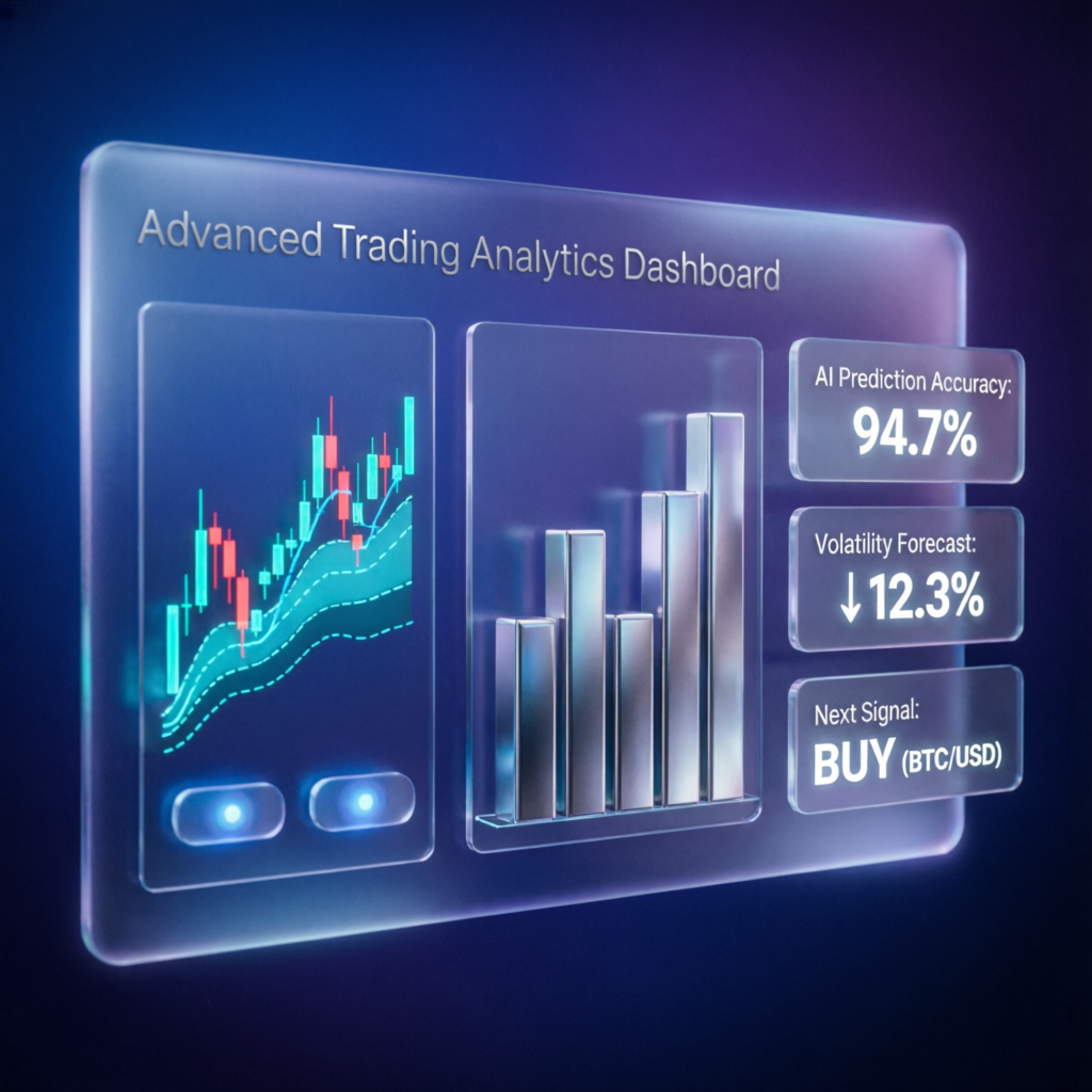 Advanced trading analytics dashboard with AI predictions and performance metrics