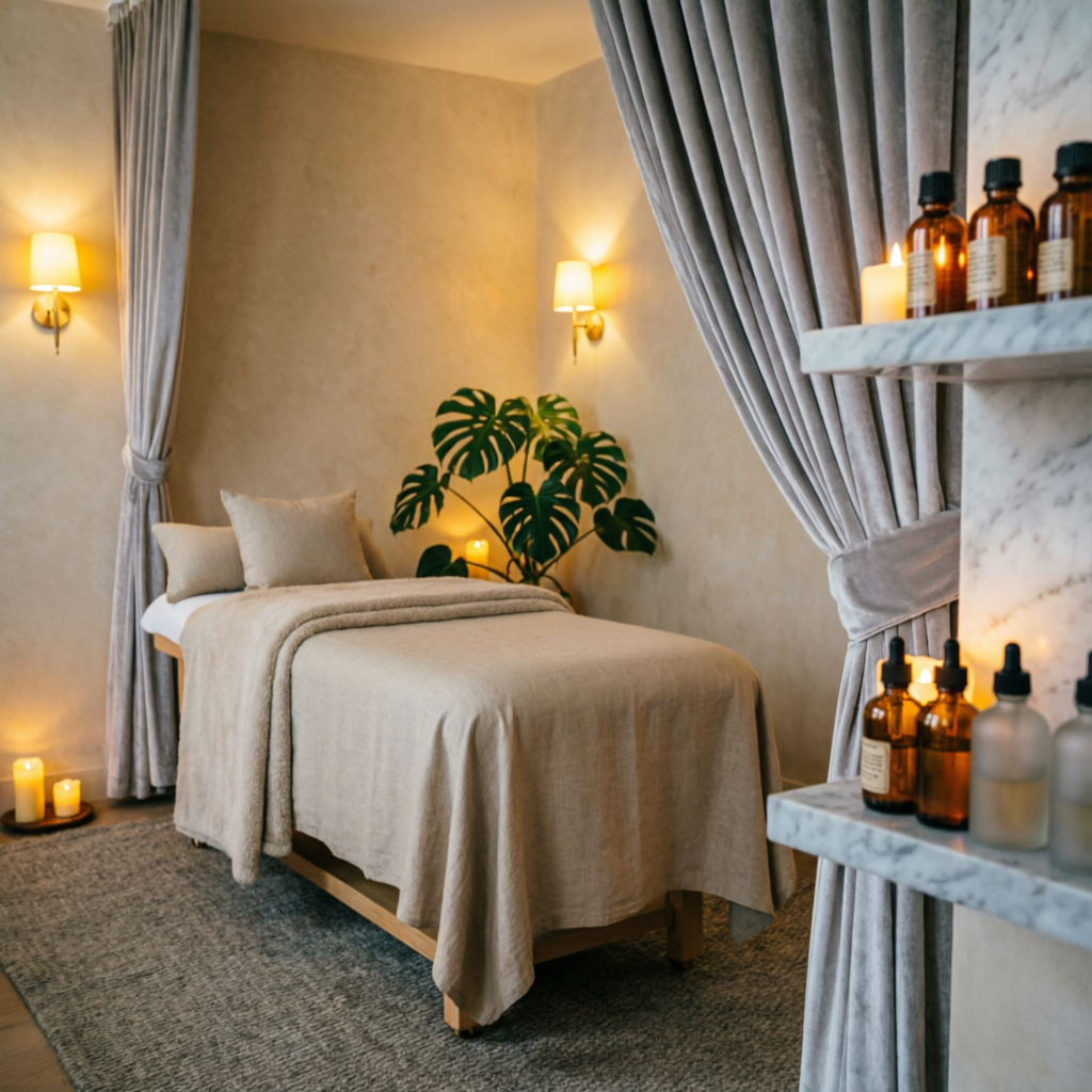 Premium spa treatment room with candle ambiance at Navya Spa