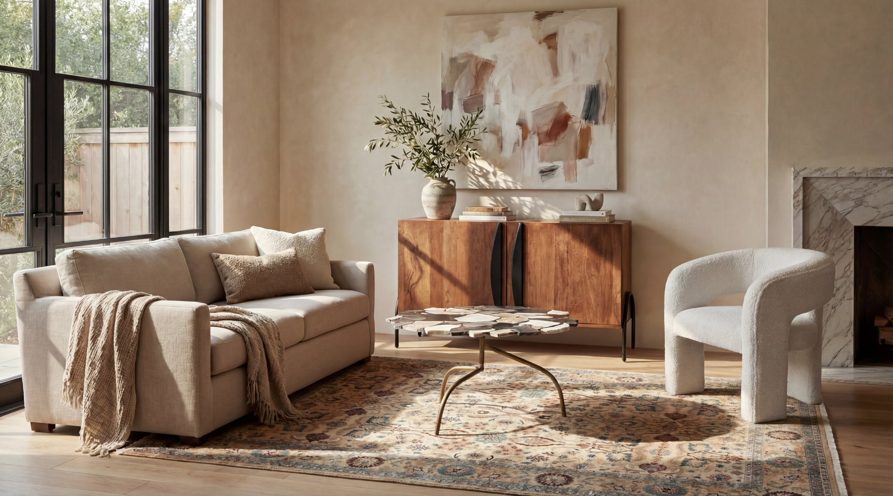 کنج دنج با مبلمان گرم و نور طبیعی