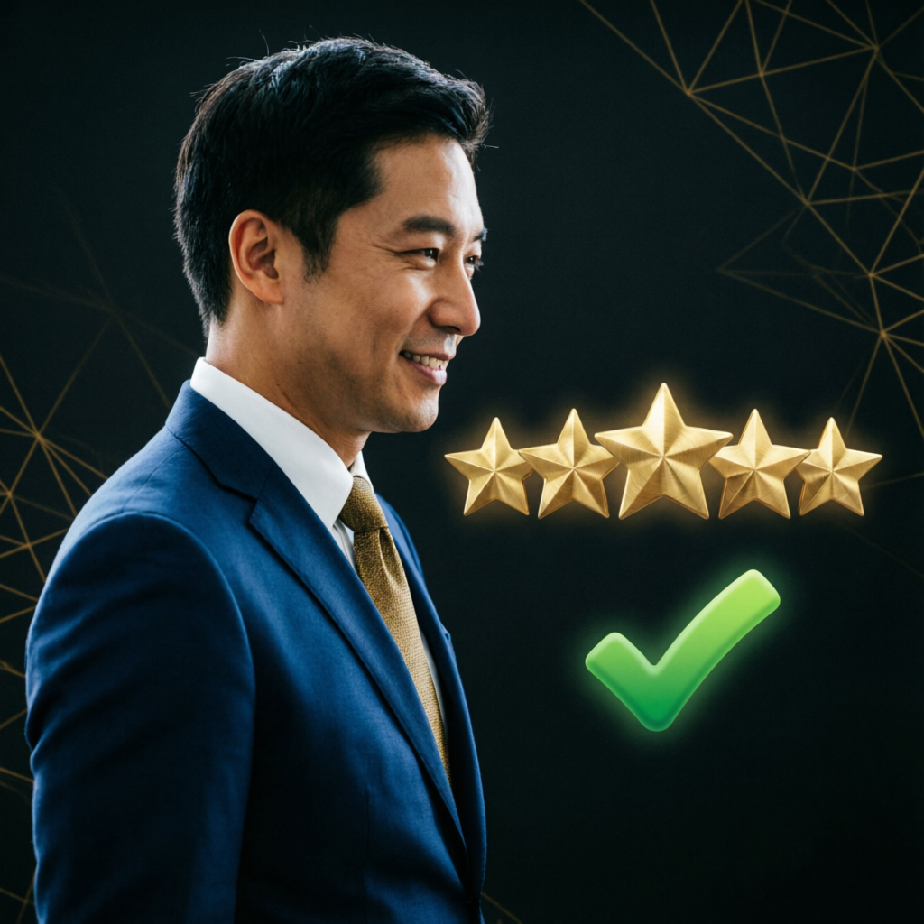 Verified client satisfaction with five star rating and checkmark