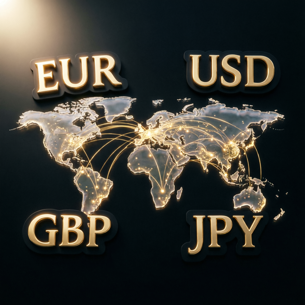 Global forex market with major currency pairs EUR USD GBP JPY