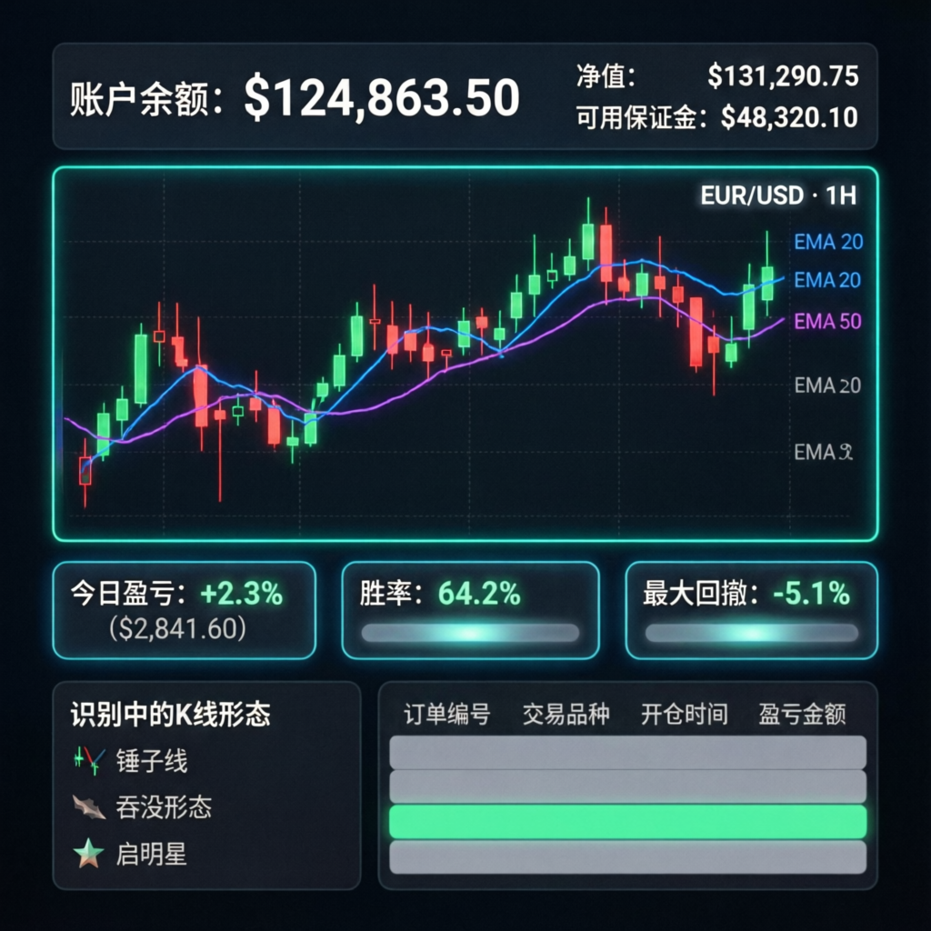 Professional trading dashboard showing prop firm account metrics and performance