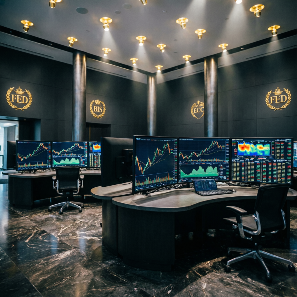 Professional trading floor with multiple monitors showing prop firm performance