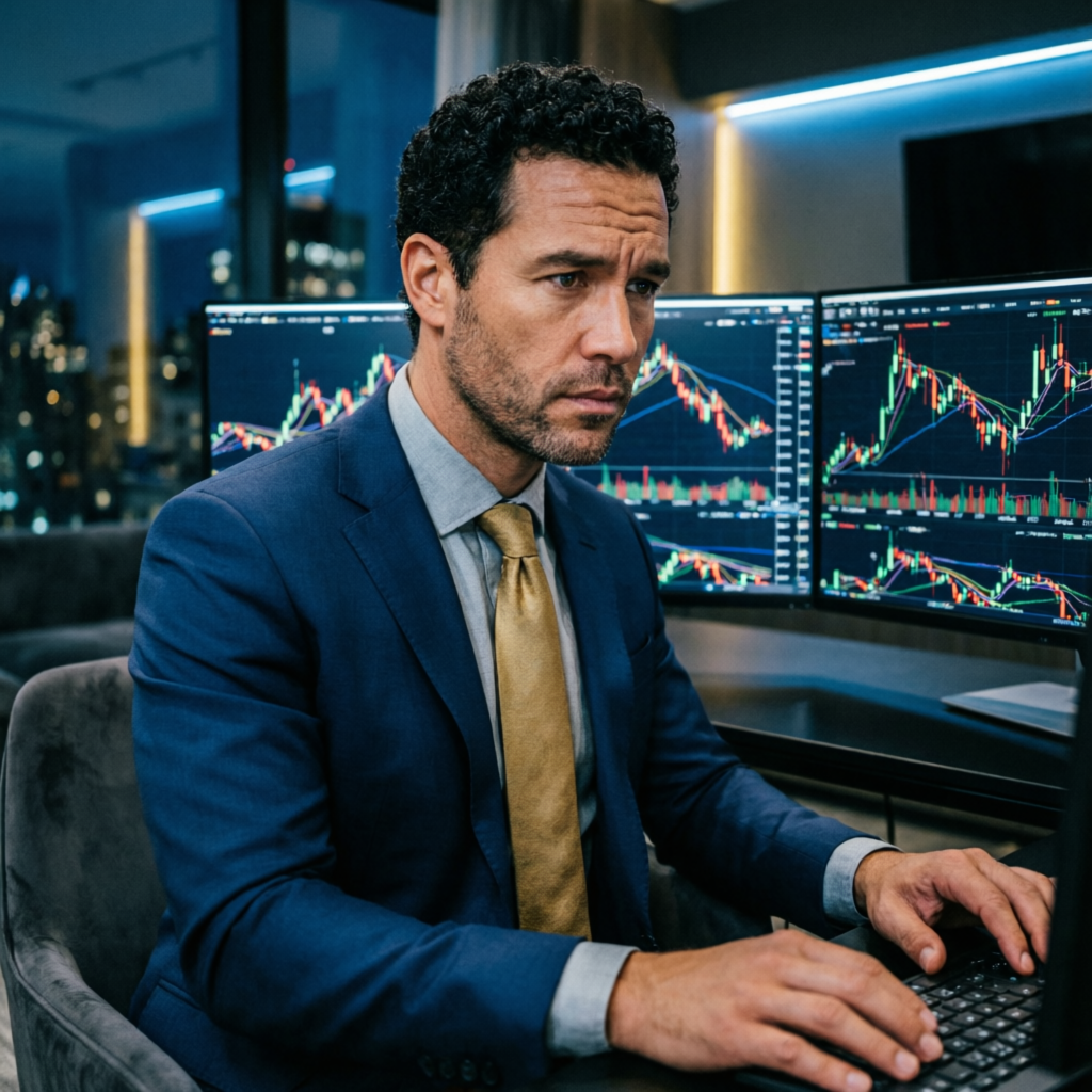 Professional forex trader analyzing charts for Topstep prop firm challenge
