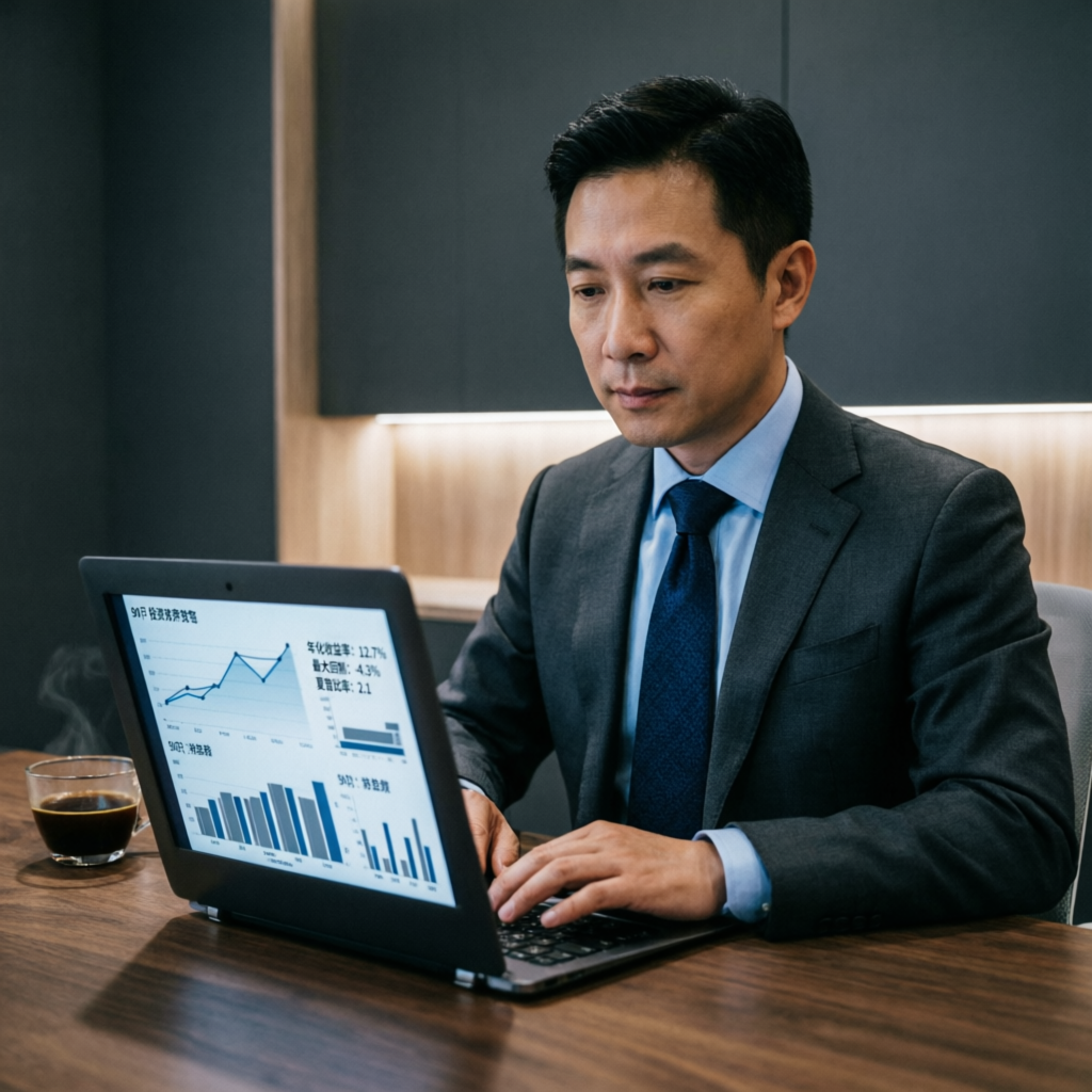 Professional trader reviewing 90-day performance report for Topstep account