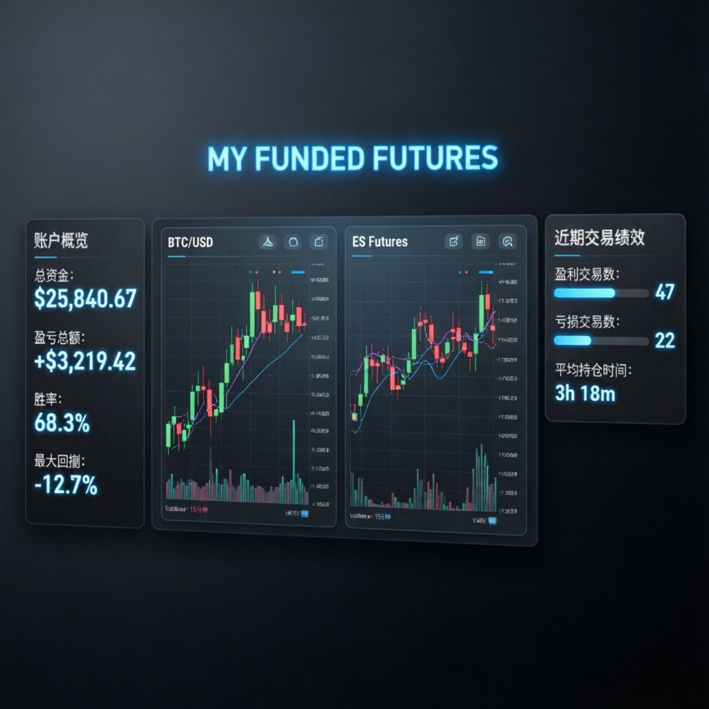 My Funded Futures trading dashboard with evaluation metrics