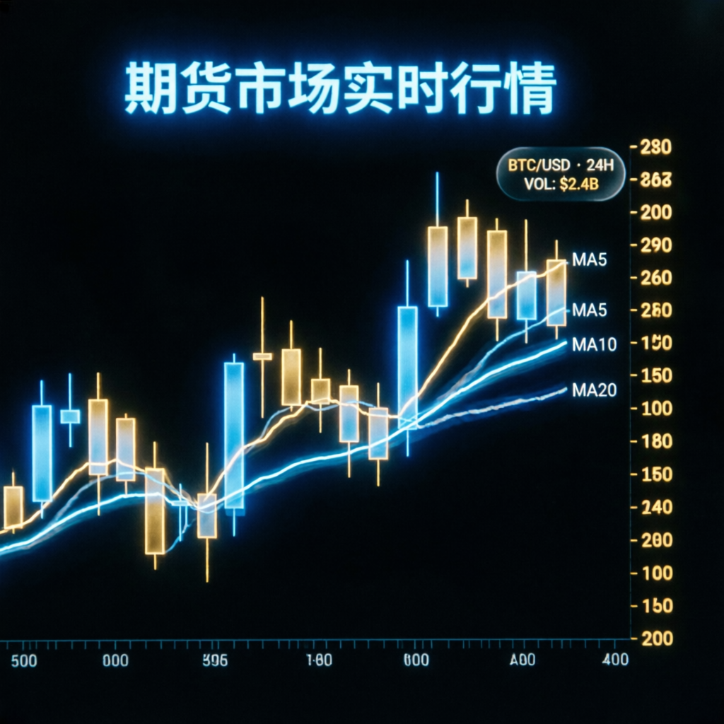 Futures trading candlestick chart with glowing neon lines