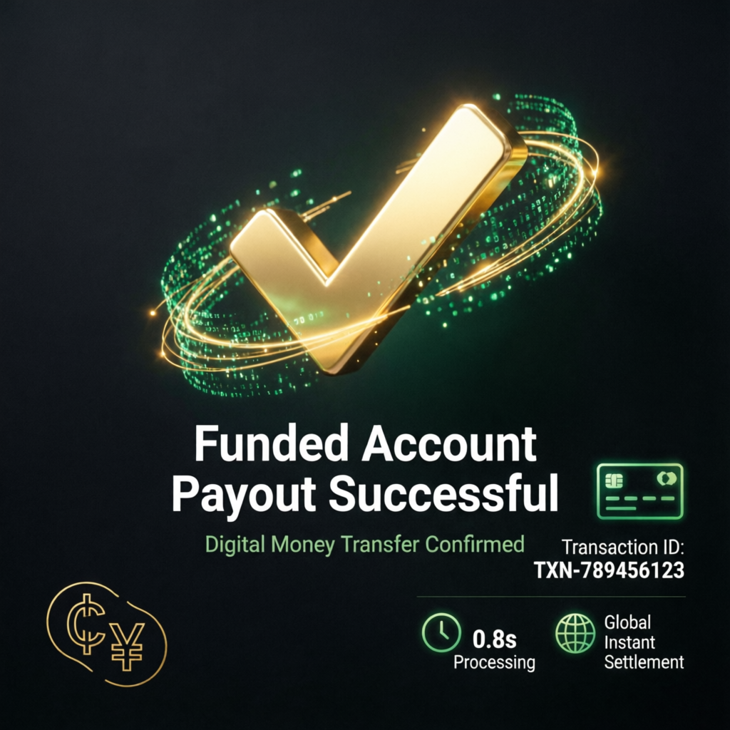 Funded account payout successful with digital money transfer visualization