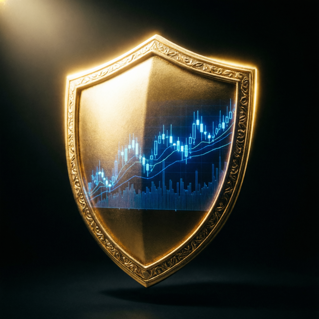 Golden shield protecting trading account representing risk management in Apex