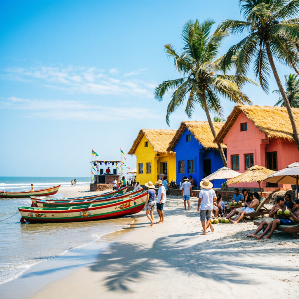 North Goa beach shacks and boats