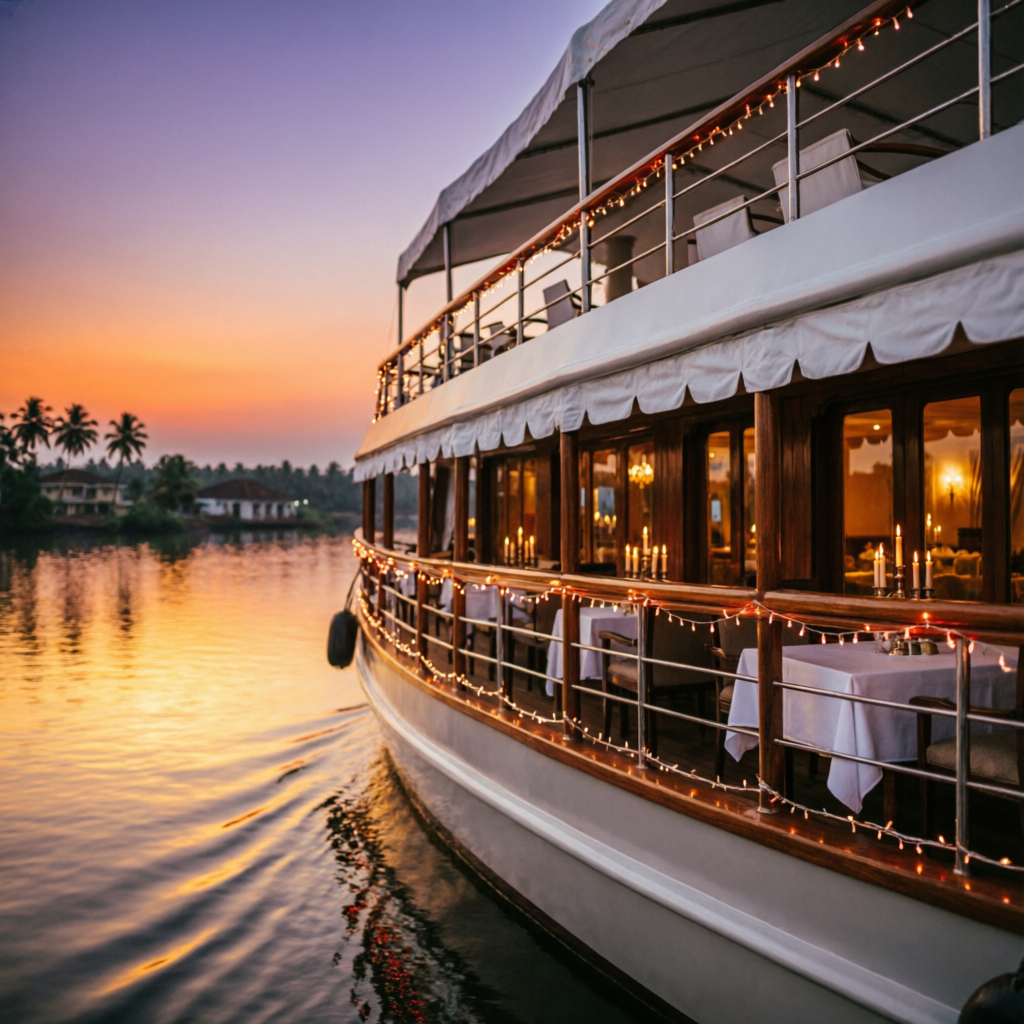 Goa dinner cruise boat at sunset