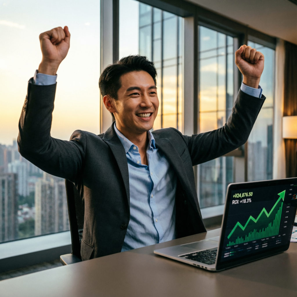 Successful trader celebrating