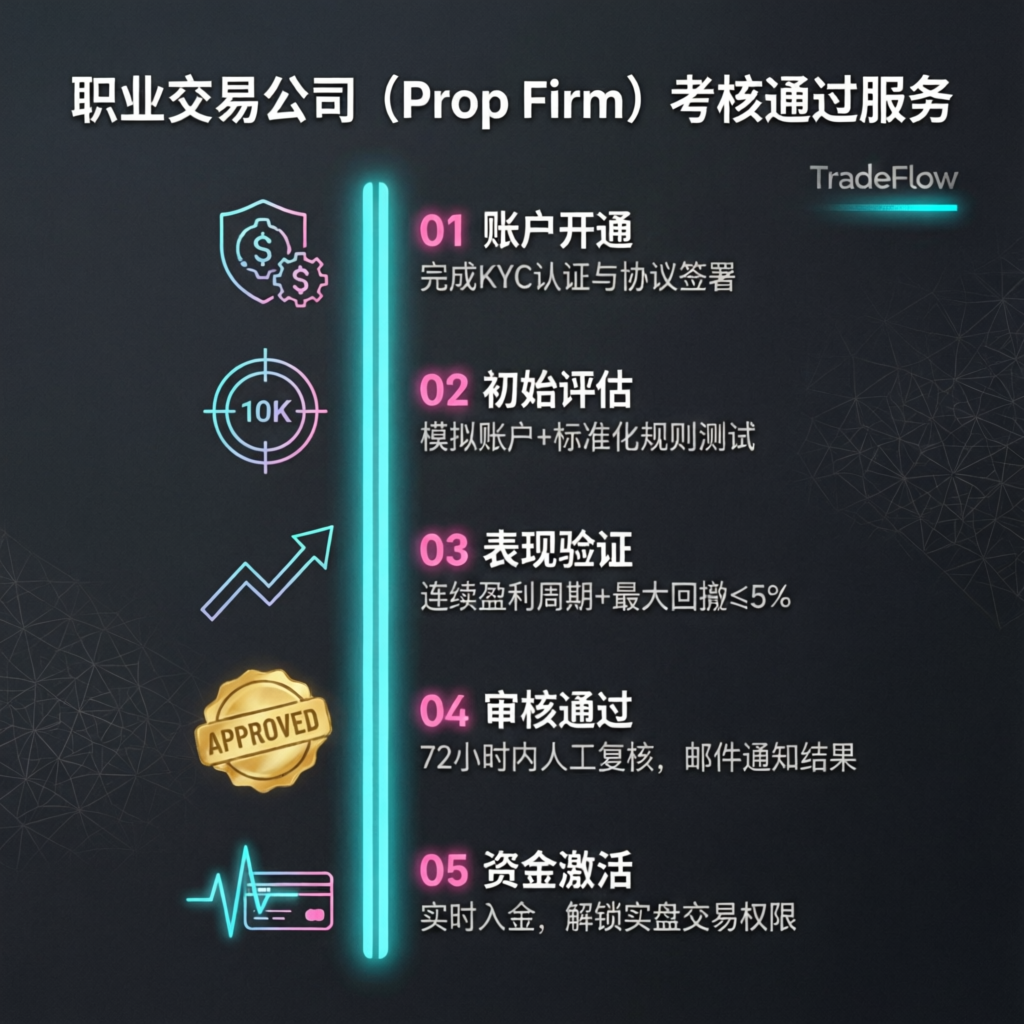 Step-by-step prop firm passing process infographic