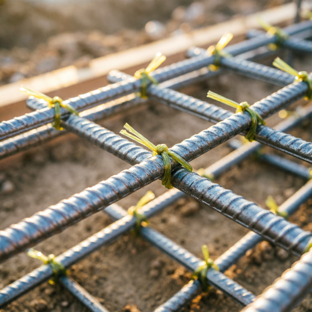 Tied steel rebar reinforcement grid ready for concrete