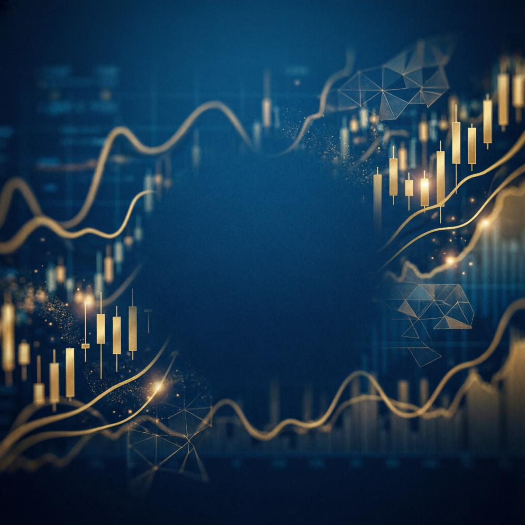 Professional forex trading background with candlestick charts and financial patterns