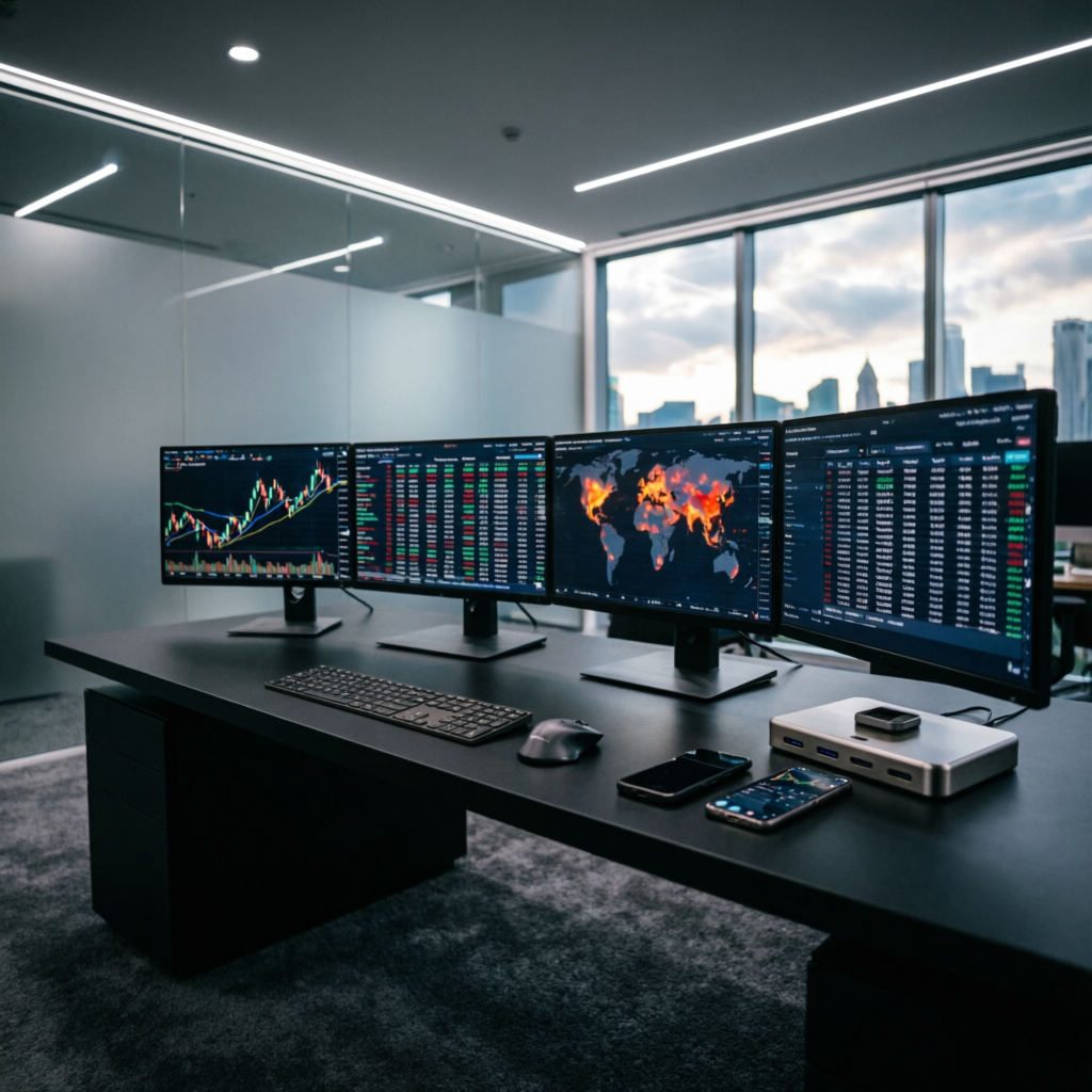 Professional trading desk setup for prop firm evaluation