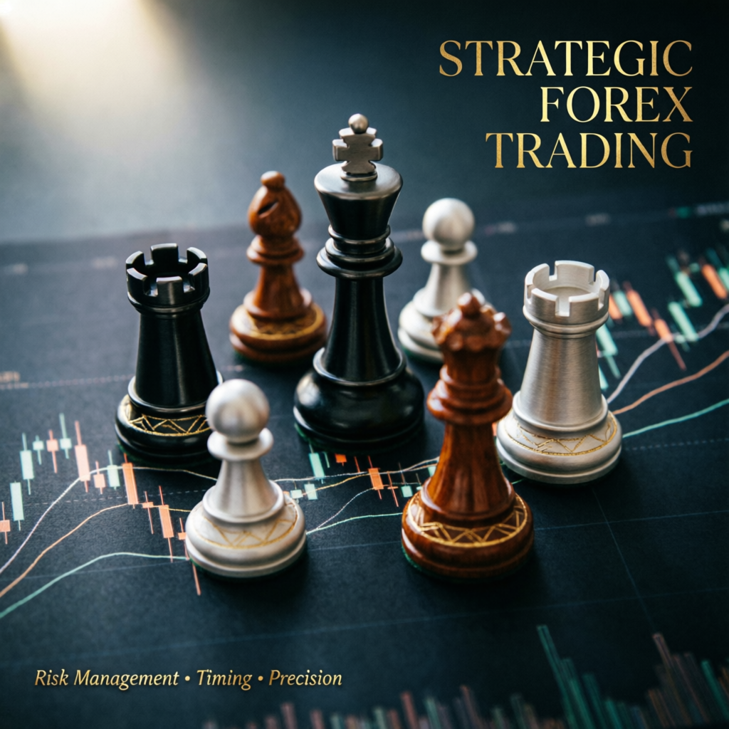 Strategic forex trading chess pieces on financial chart