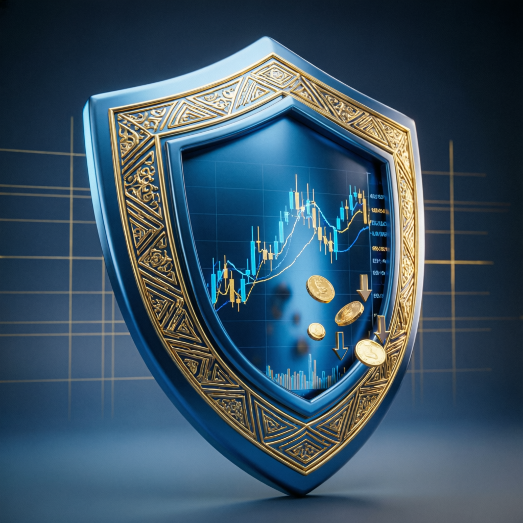 Risk management shield protecting forex trading account
