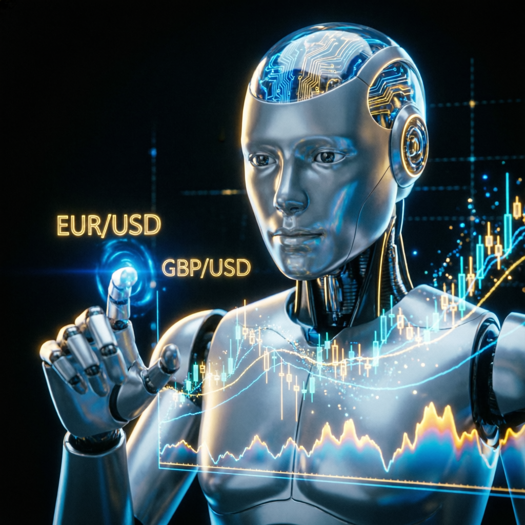 AI trading robot analyzing forex markets for prop firm challenges
