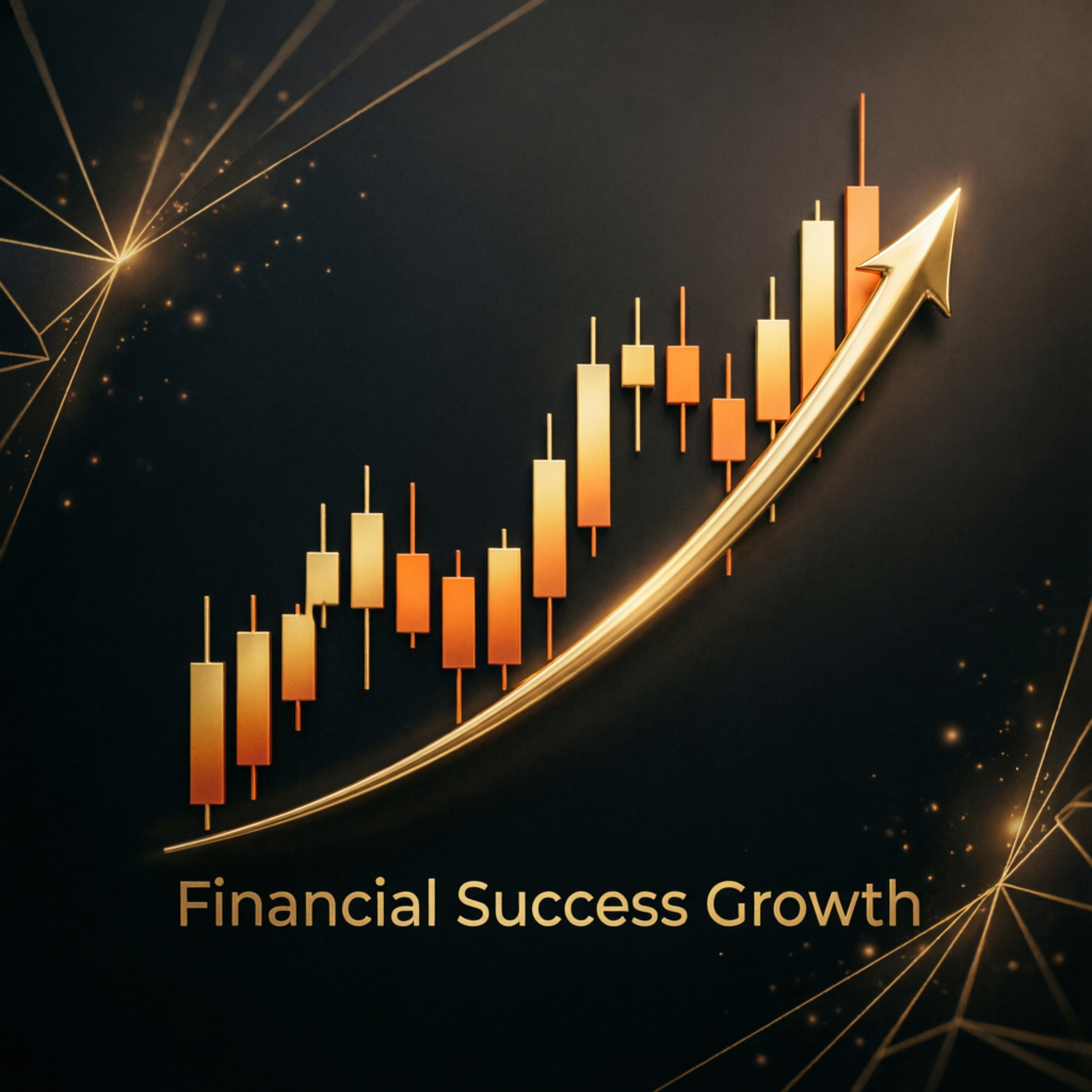 Financial success growth chart with golden arrow ascending