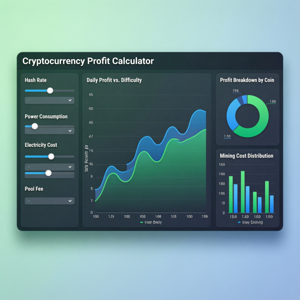 Dashboard de calculadora de lucratividade de mineração de criptomoedas