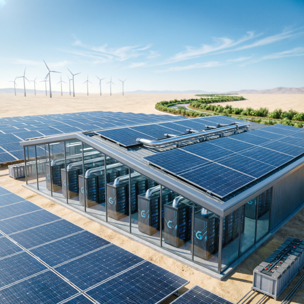 Mineração sustentável com energia solar e eólica em 2026