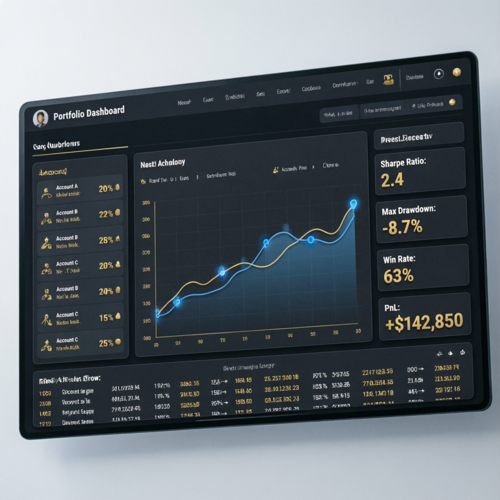 Portfolio dashboard showing multiple funded accounts
