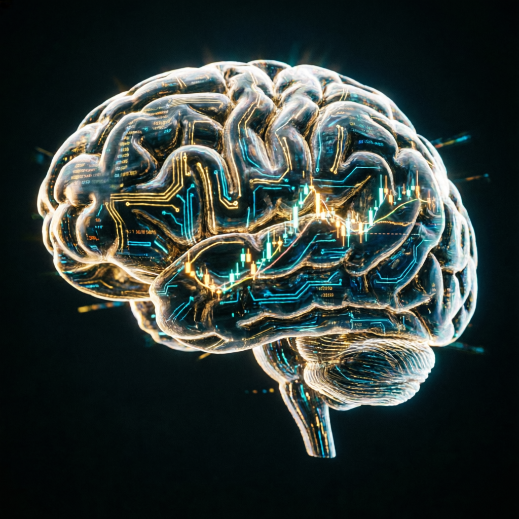 AI-powered trading brain representing Prop Funded Kings technology