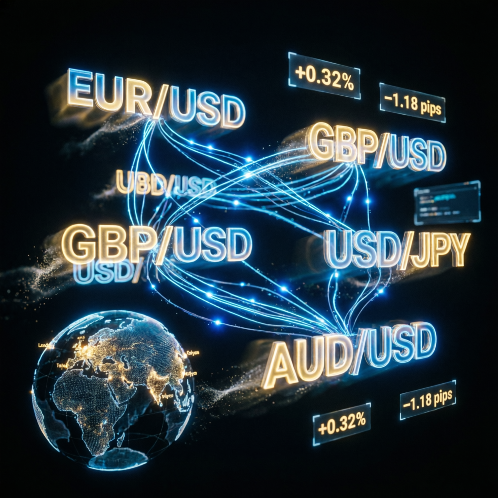 Global forex market network showing currency pairs