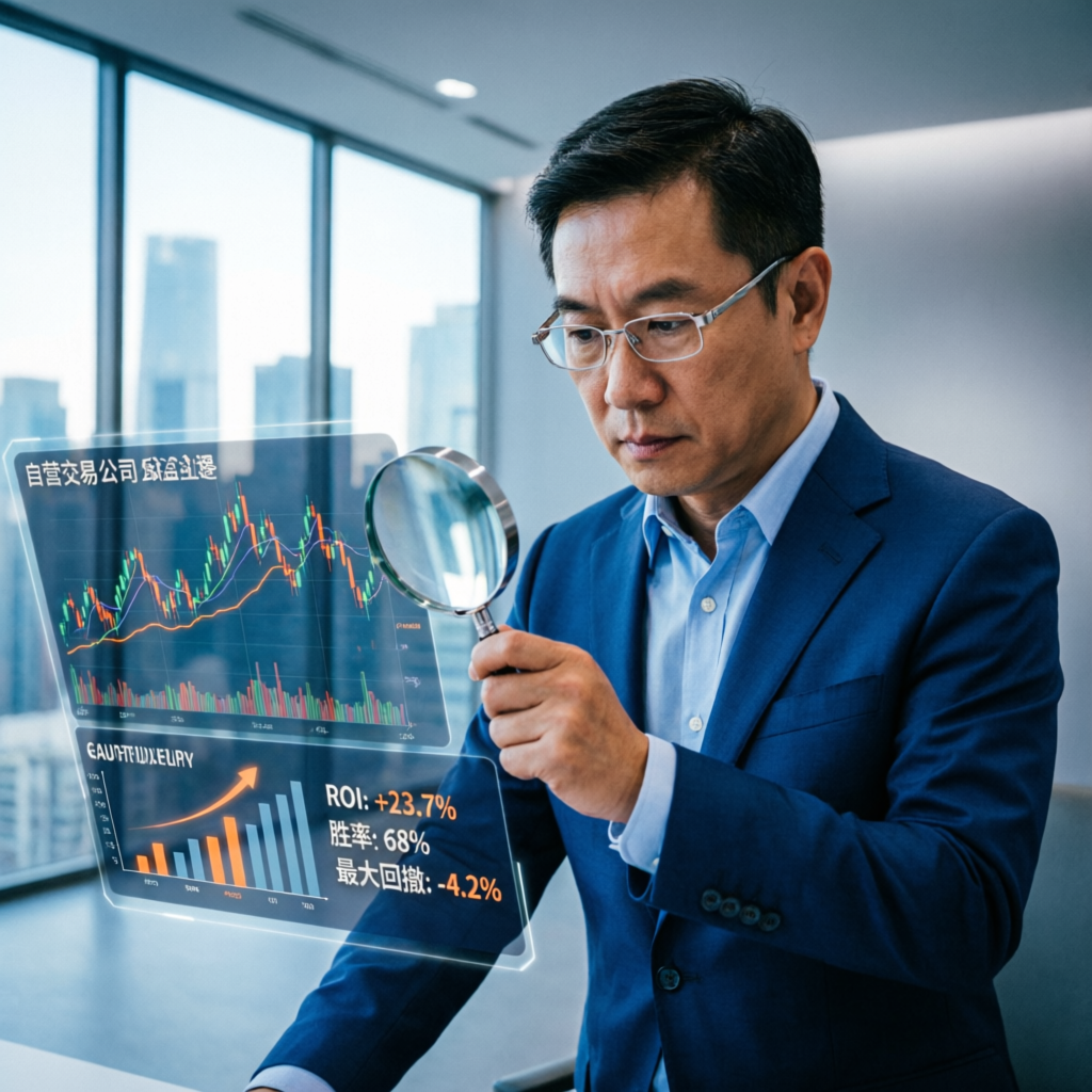 Professional trader analyzing trading data with magnifying glass at PFM Capitals