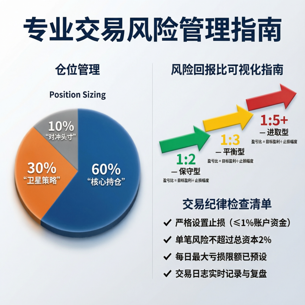 Professional trading risk management guide with position sizing and risk-reward ratio