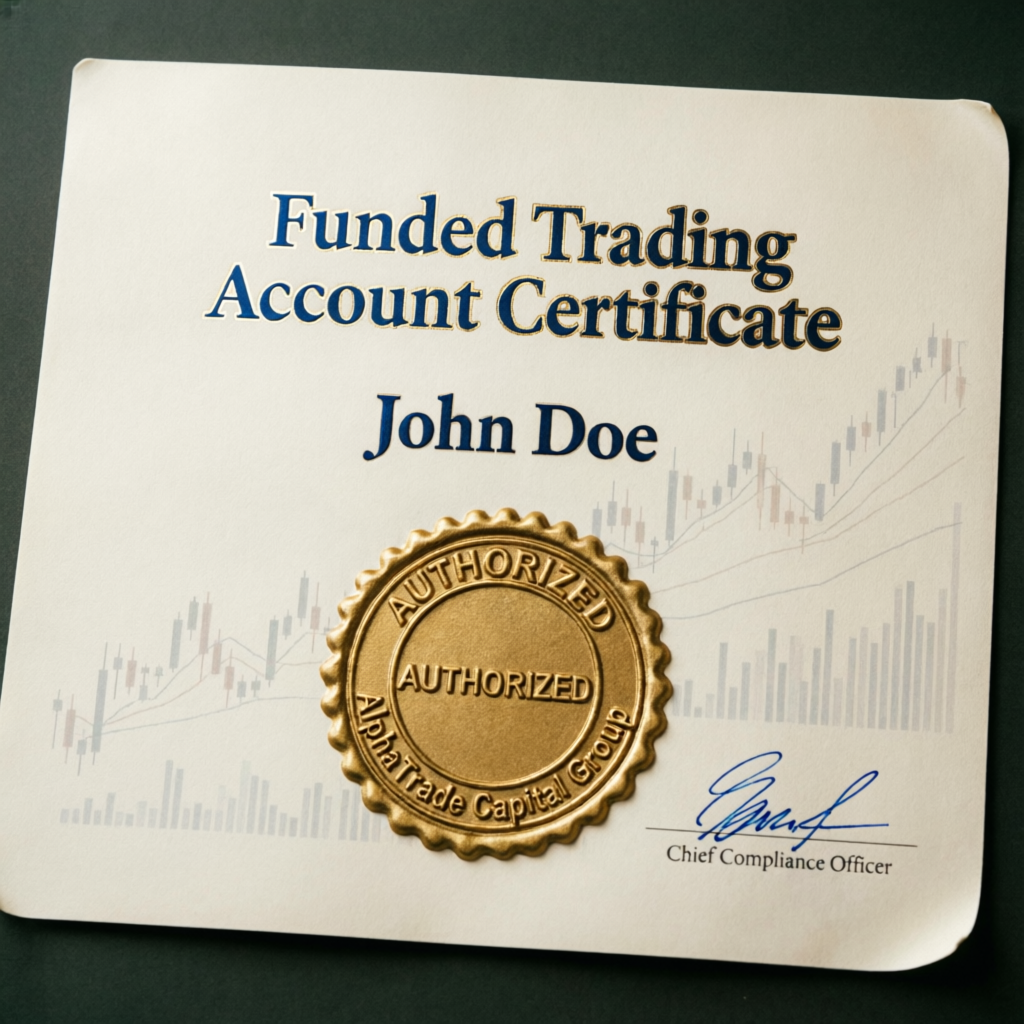Funded Trading Account Certificate from PFM Capitals prop firms passing service