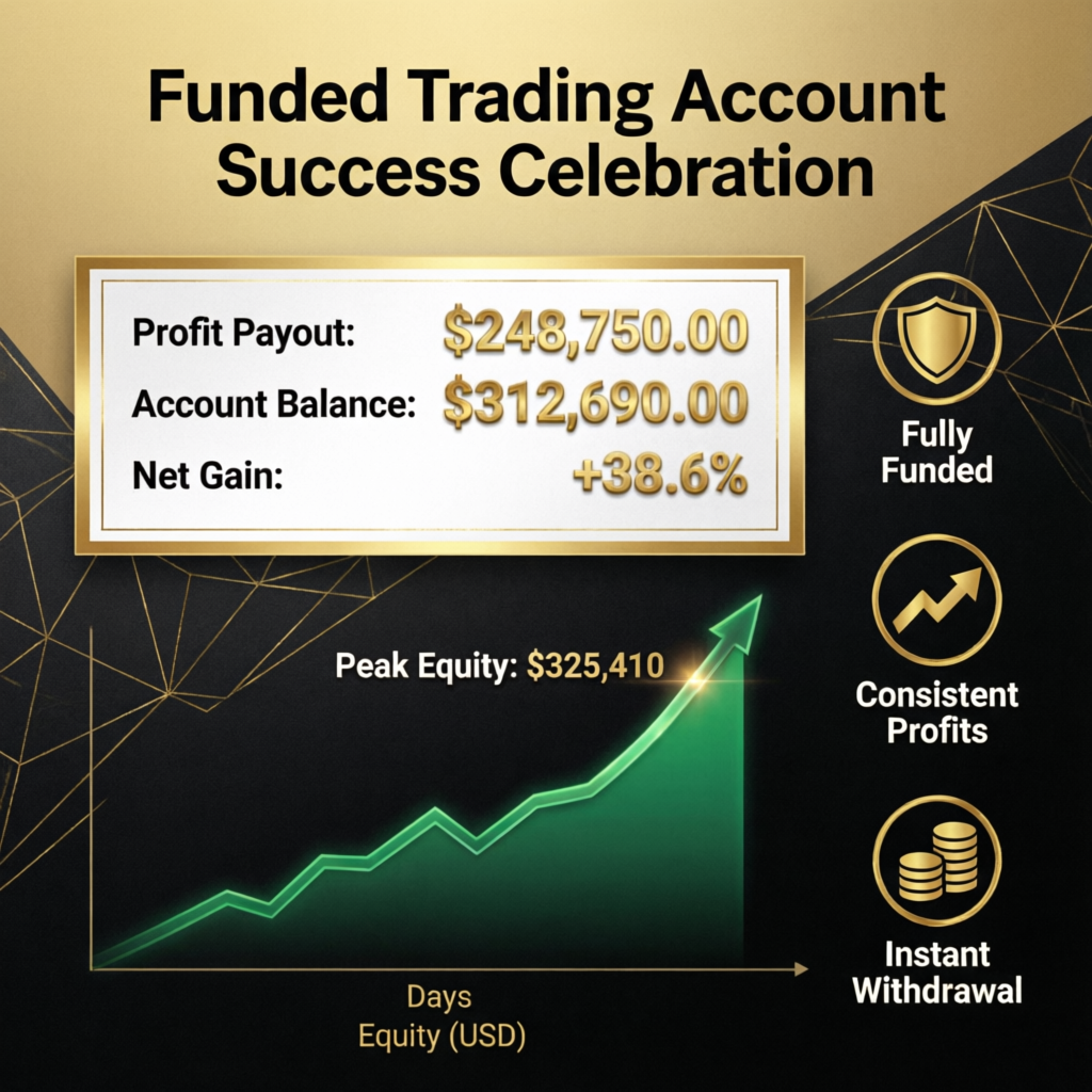 Funded trading account success celebration with profit payout