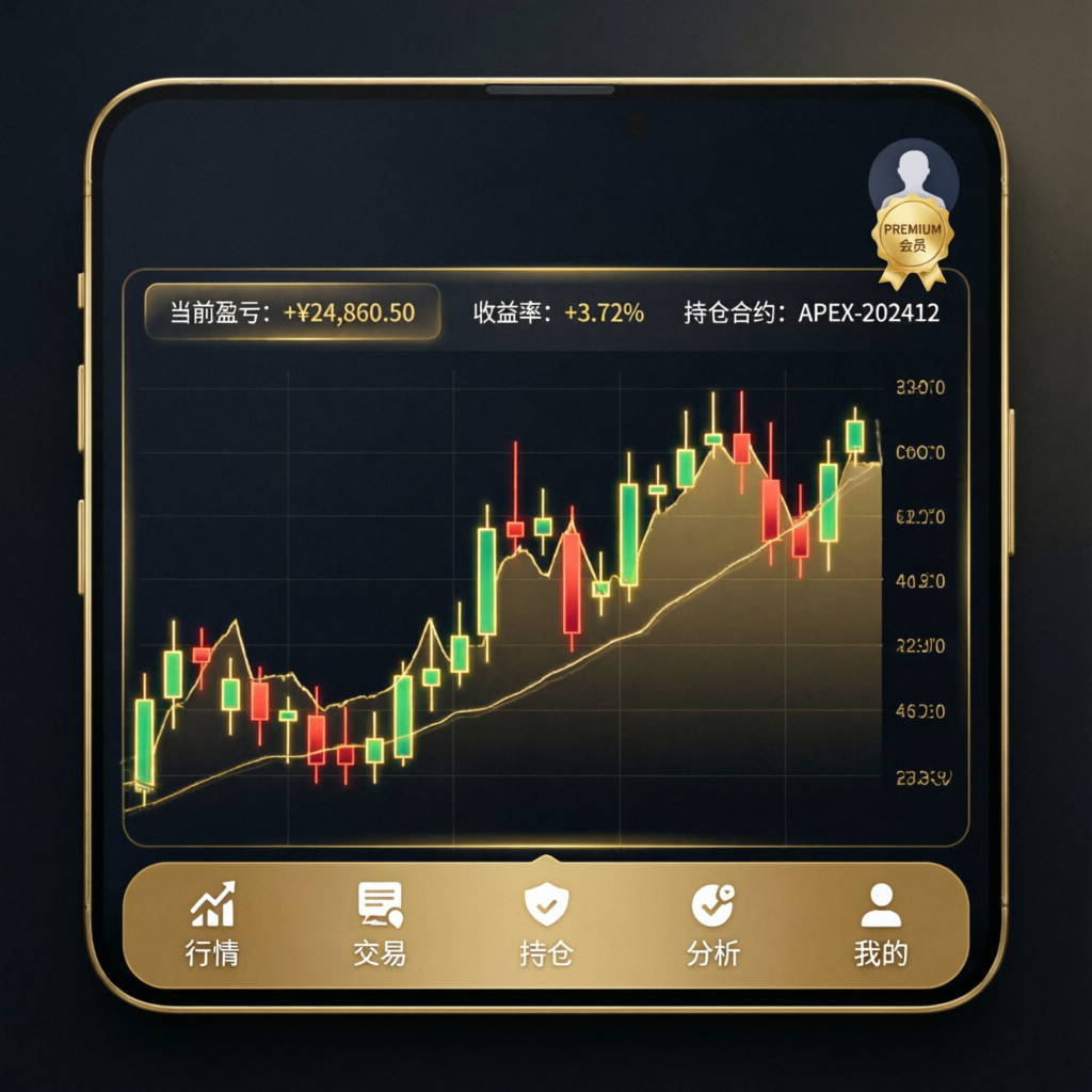 Mobile trading app showing real-time Apex futures profits