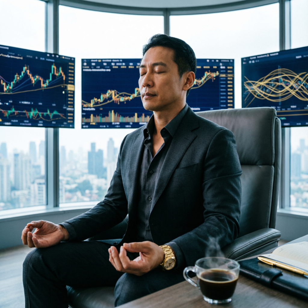 Trader practicing meditation and emotional control for trading psychology