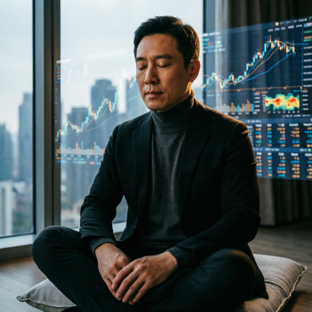 Trader meditating representing trading psychology and discipline