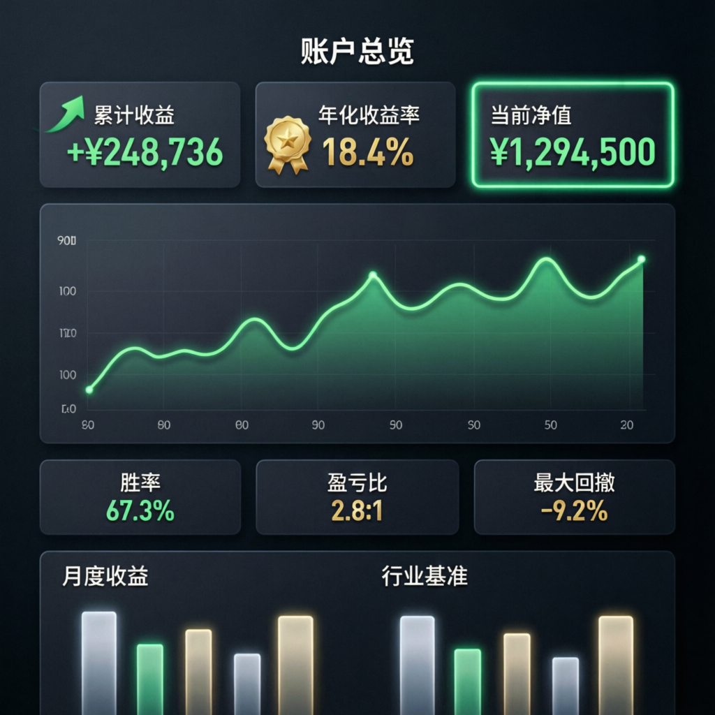 Advanced trading dashboard showing prop firm account performance metrics and profit growth