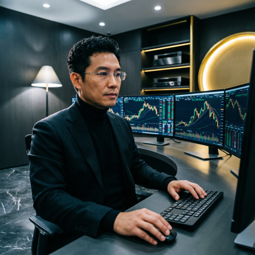 Professional forex trader managing prop firm accounts with advanced trading charts