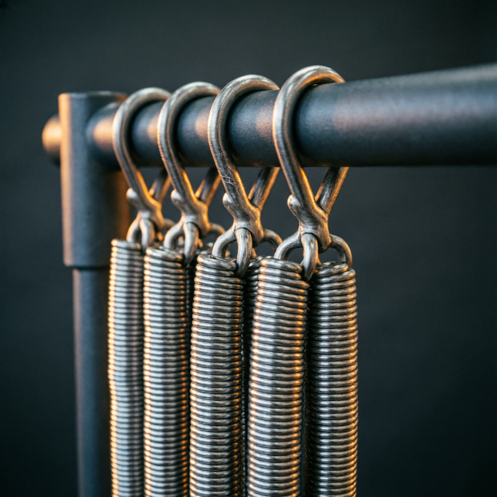 Reformer springs hooked to a steel bar