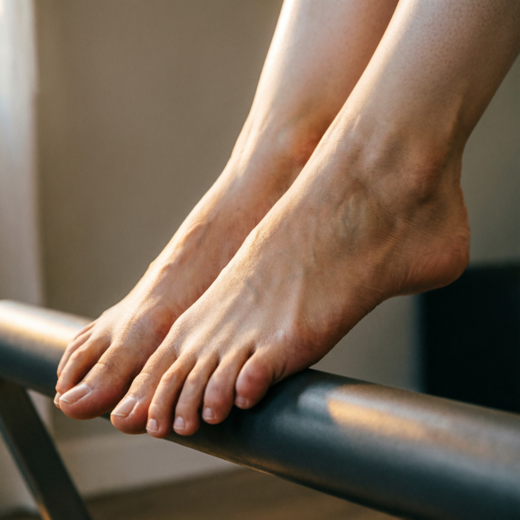 Feet placed on the reformer footbar