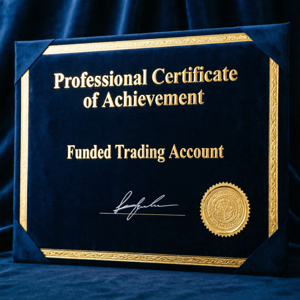 Professional Certificate of Achievement for Funded Trading Account passed through PFM Capitals prop firms passing service