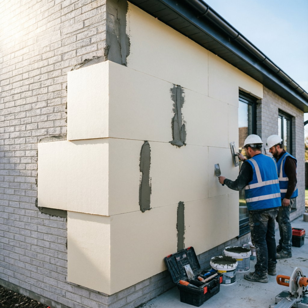 Pose de panneaux d'isolation thermique par l'extérieur