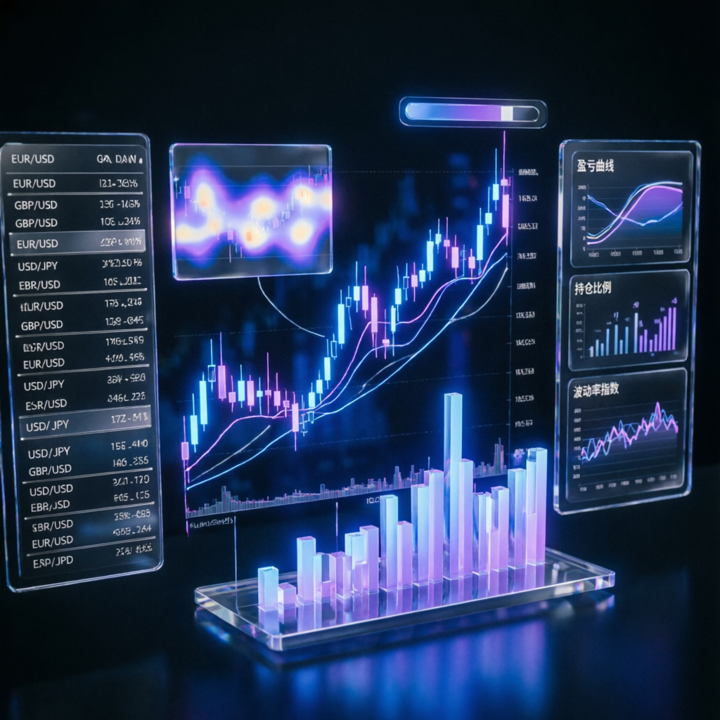Apex Trader Funding futuristic trading dashboard with AI analytics