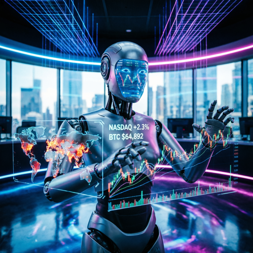 AI robot trader analyzing Apex Trader Funding markets
