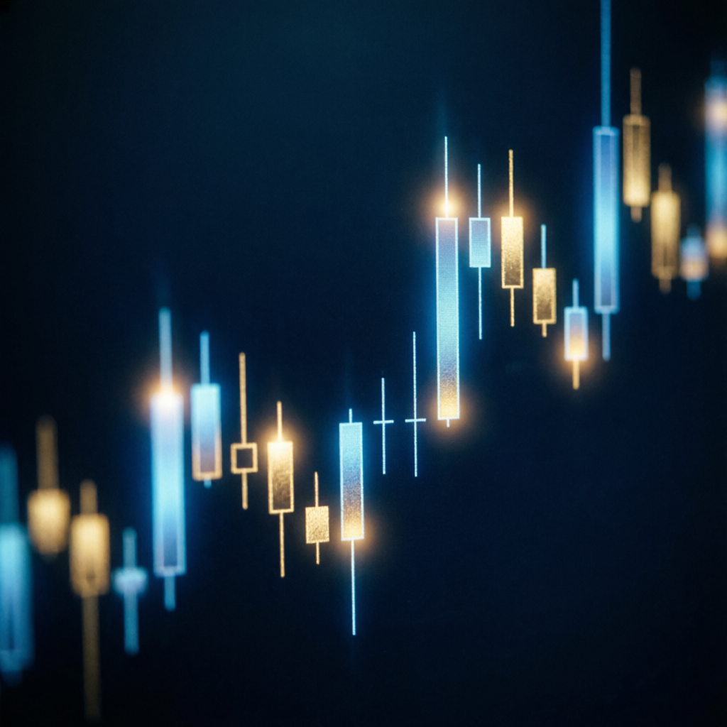 Abstract financial candlestick charts representing trading success with PFM Capitals