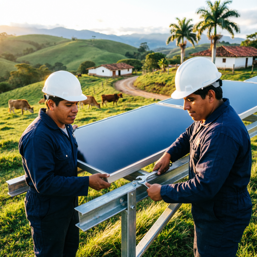 Instalación de paneles solares en finca colombiana