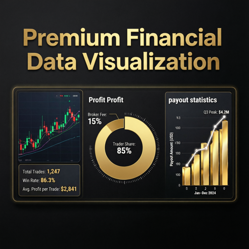 Premium financial data visualization showing profit split statistics and payout performance metrics