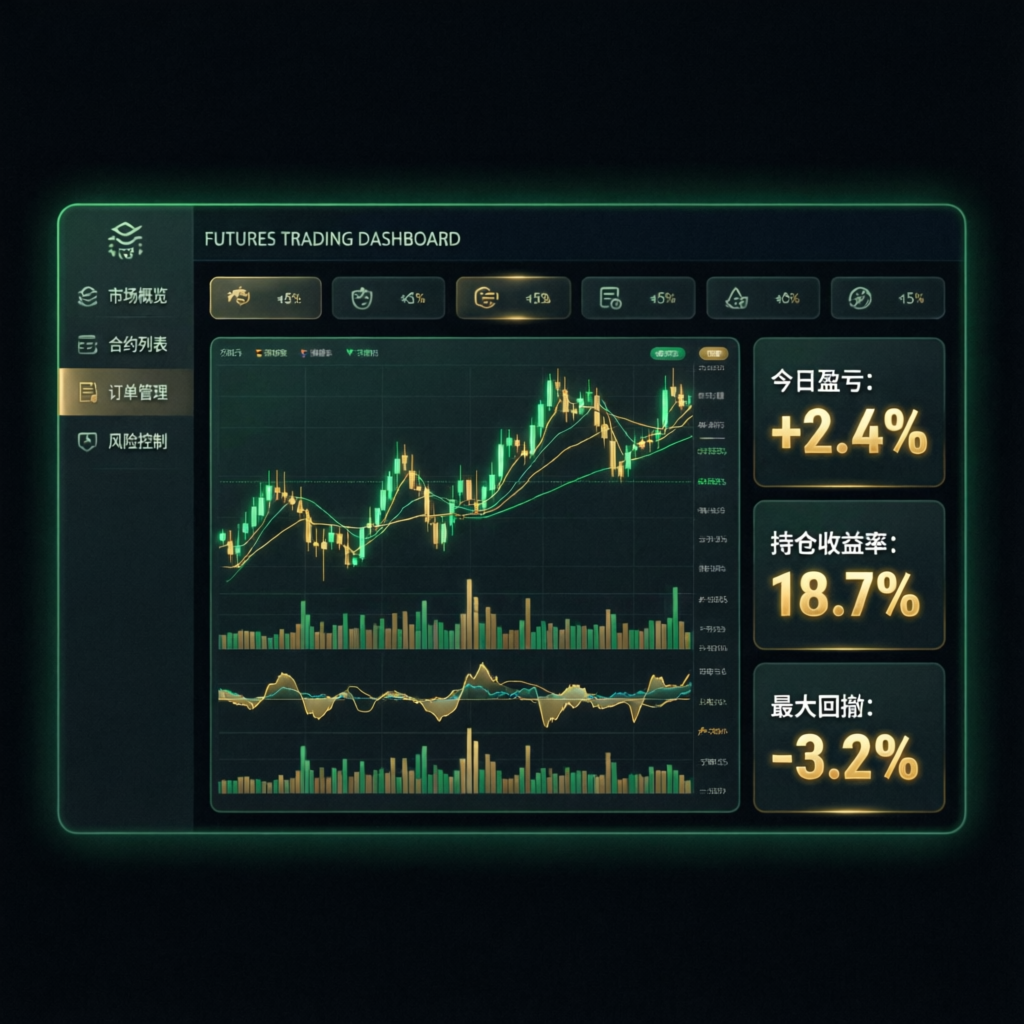 Futures trading dashboard showing Apex Trader Funding evaluation metrics and profit targets